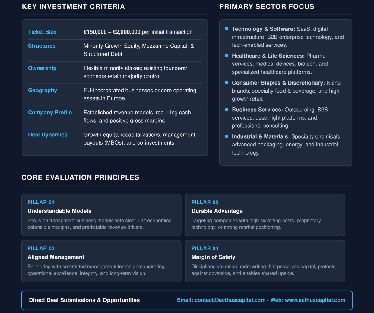 Key Investment Criteria Acthus Capital